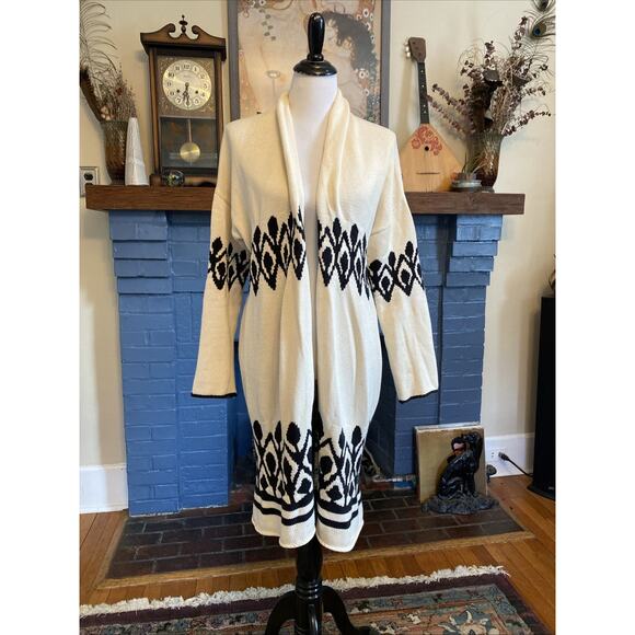 J. Crew S Point Sur Lebowski Longline Open Cardigan Sweater Fair Isle Boho Aztec - Picture 1 of 10